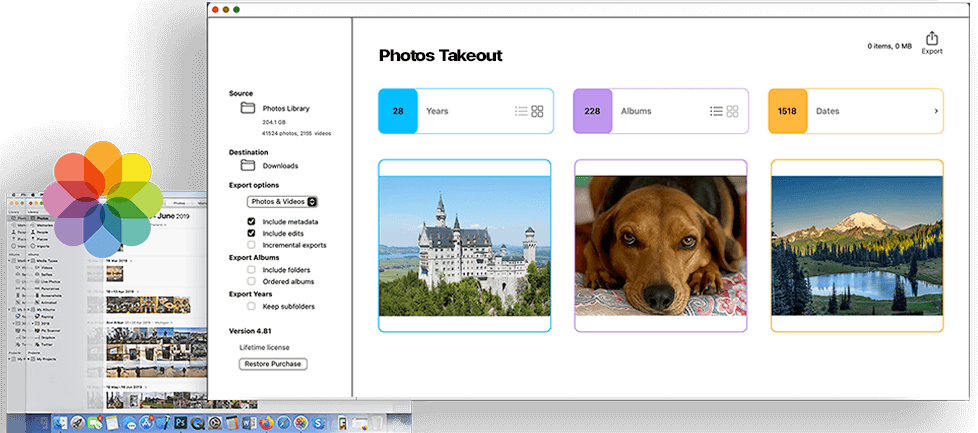 Section 1 Home screen of Photos Takeout app for Mac