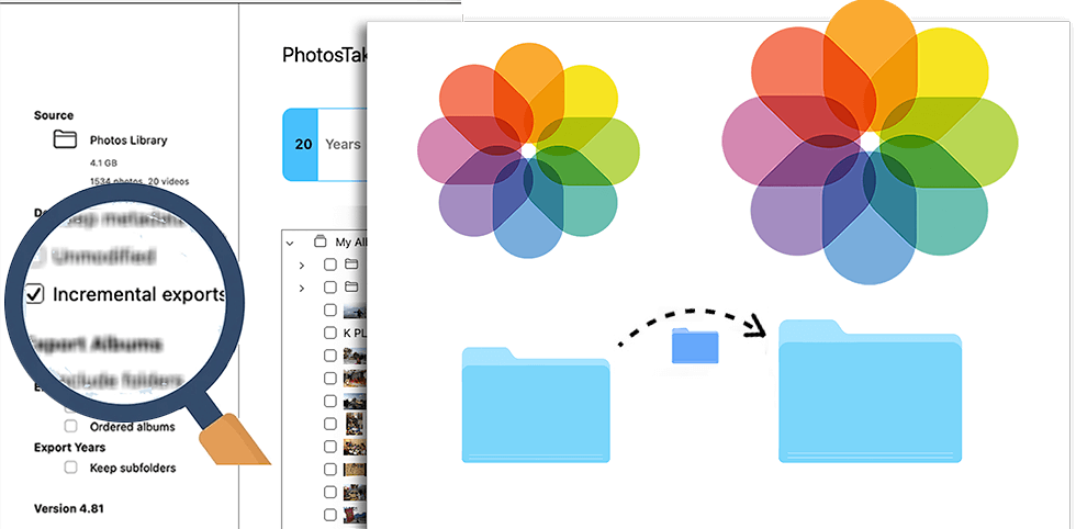 Section 4 Photos Takeout's Incremental Export screen